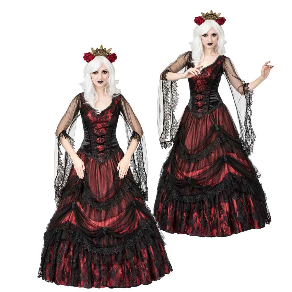 Sinister - 1341 Lange jurk - Zwart/Bordeaux rood